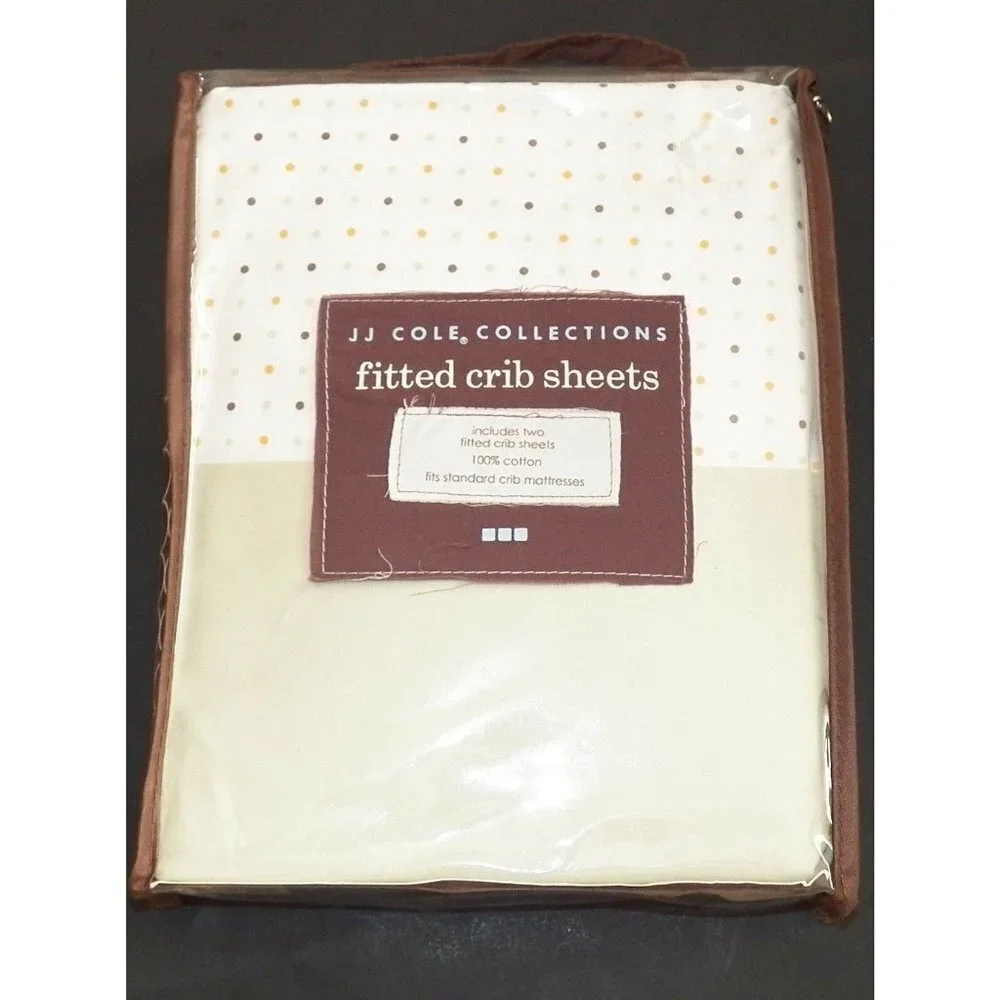 NWT JJ Cole Collections 2 Fitted Crib Sheets Green Polka Dot Pale Baby Toddler